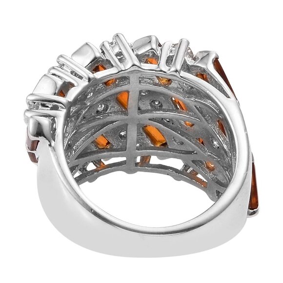 Rhodium Plated Sterling Silver Ring Featuring Madira Citrine And Natural White Z